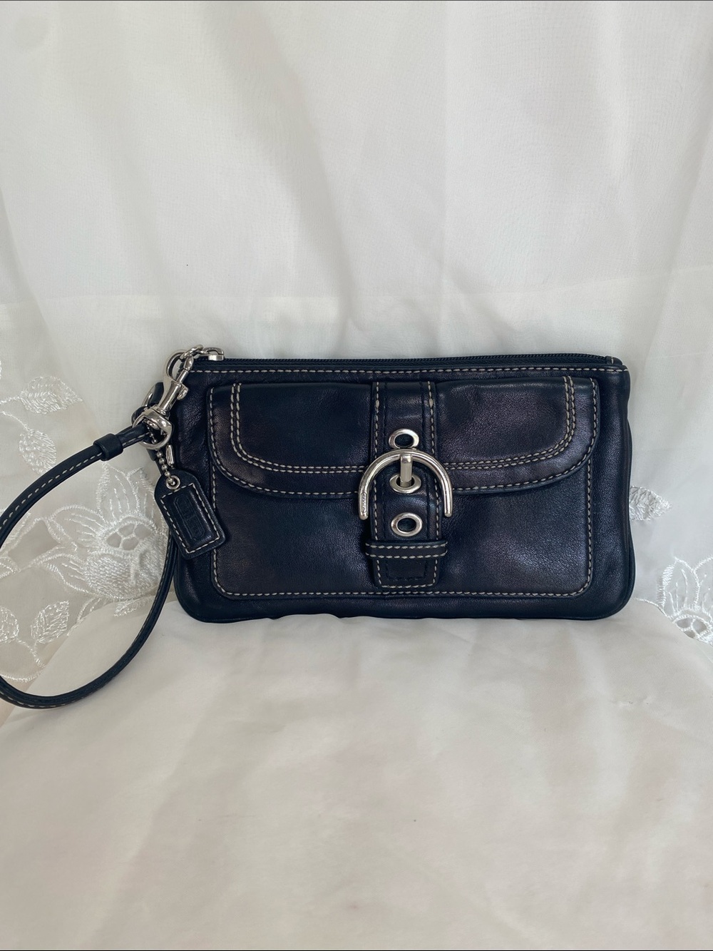 Coach Soho Black Leather Wristlet Clutch With Buckle